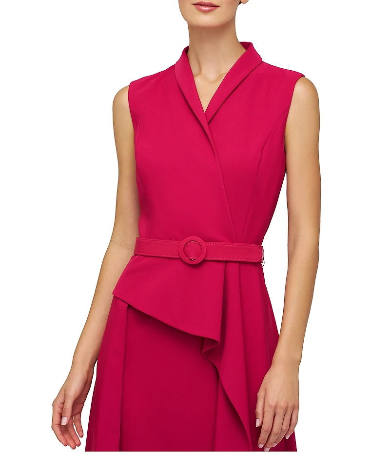 Kay Unger Felicia V-Neck Sleeveless Belted Crepe Walk Thru Gown