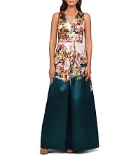 Kay Unger Floral Mikado Floral Ombre Sleeveless Gown