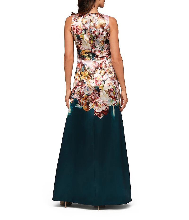 Kay Unger Floral Mikado Floral Ombre Sleeveless Gown