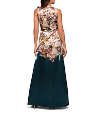 Kay Unger Floral Mikado Floral Ombre Sleeveless Gown