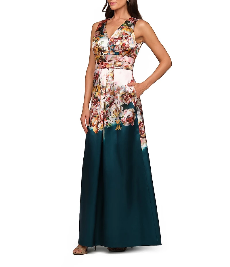 Kay Unger Floral Mikado Floral Ombre Sleeveless Gown