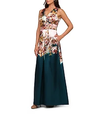 Kay Unger Floral Mikado Floral Ombre Sleeveless Gown
