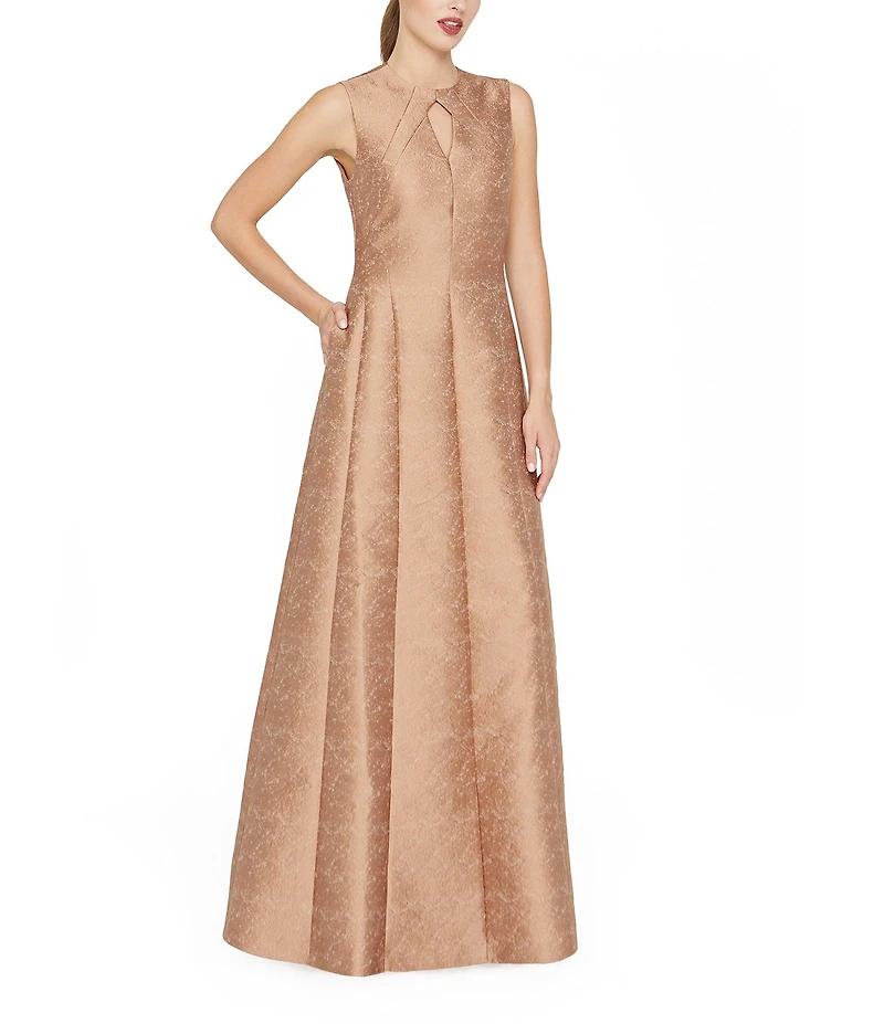 Kay Unger Gabriella Textured Jacquard Keyhole Neckline A-Line Gown