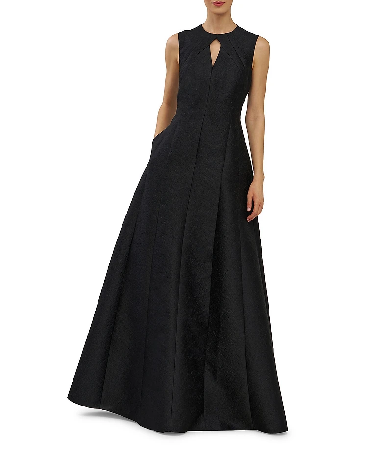 Kay Unger Gabriella Textured Jacquard Keyhole Neckline A-Line Gown
