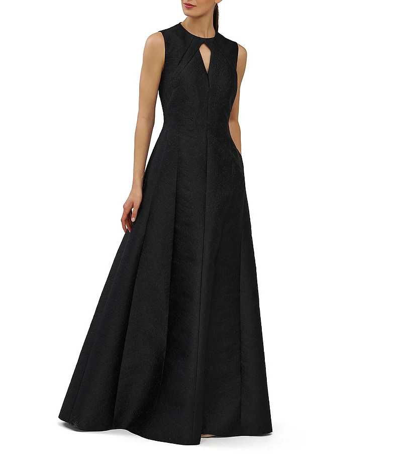 Kay Unger Gabriella Textured Jacquard Keyhole Neckline A-Line Gown