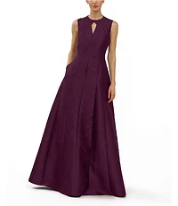 Kay Unger Gabriella Textured Jacquard Keyhole Neckline A-Line Gown