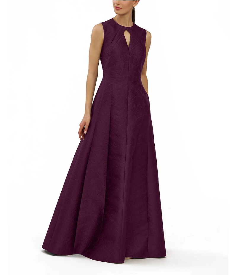 Kay Unger Gabriella Textured Jacquard Keyhole Neckline A-Line Gown
