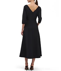 Kay Unger Greta Embroidered Floral Boat Neck Midi Flare Dress