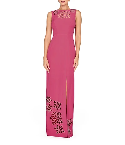Kay Unger Isobel Laser Cut Crepe Column Gown