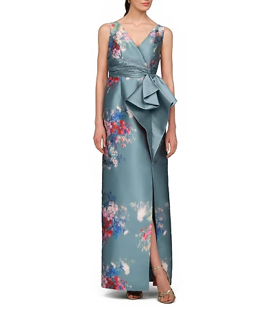 Kay Unger Kathleen Floral Print Midi Column Gown