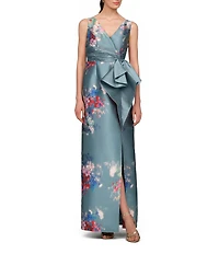 Kay Unger Kathleen Floral Print Midi Column Gown