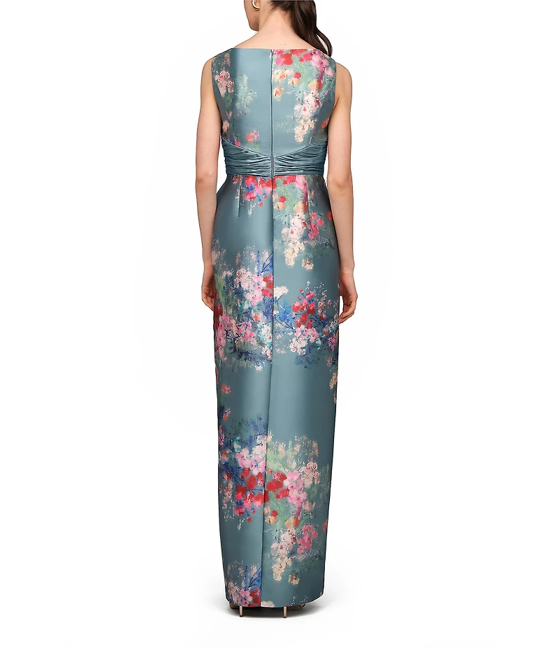 Kay Unger Kathleen Floral Print Midi Column Gown
