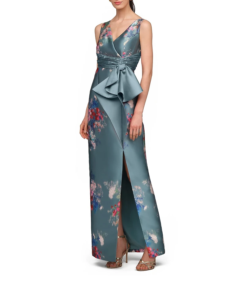Kay Unger Kathleen Floral Print Midi Column Gown