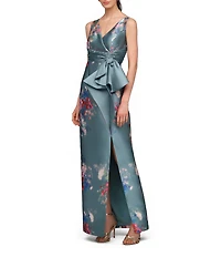 Kay Unger Kathleen Floral Print Midi Column Gown