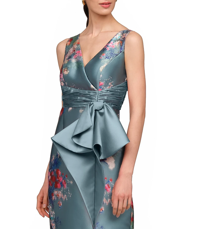 Kay Unger Kathleen Floral Print Midi Column Gown