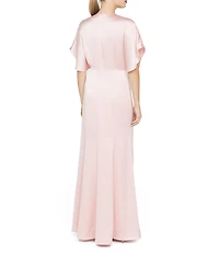 Kay Unger Lennox Satin Dolman Sleeve Keyhole Neck Gown