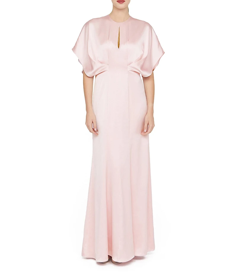 Kay Unger Lennox Satin Dolman Sleeve Keyhole Neck Gown