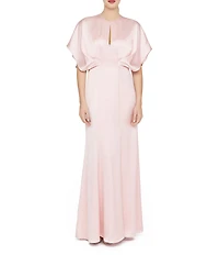 Kay Unger Lennox Satin Dolman Sleeve Keyhole Neck Gown