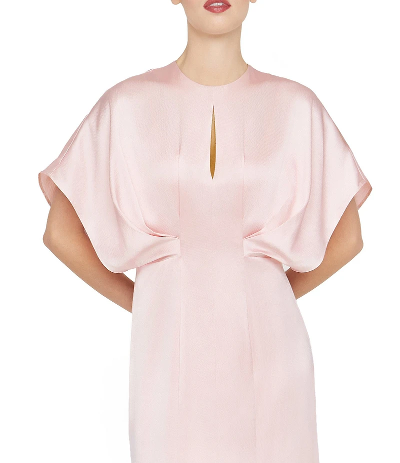 Kay Unger Lennox Satin Dolman Sleeve Keyhole Neck Gown