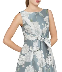 Kay Unger Lilianna Floral Print Front Knot Sleeveless Jacquard A Line Gown
