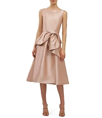 Kay Unger Lillian Metallic Mikado Boat Neck Sleeveless Large Bow Midi Dress