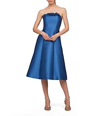 Kay Unger Livia Mikado Strapless A Line Midi Dress