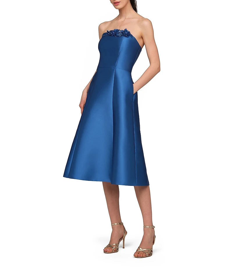 Kay Unger Livia Mikado Strapless A Line Midi Dress