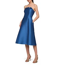 Kay Unger Livia Mikado Strapless A Line Midi Dress