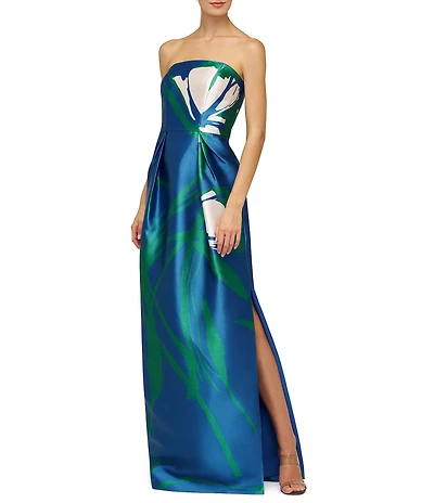 Kay Unger Marisol Mikado Strapless Large Floral Column Gown