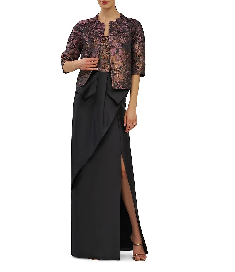 Kay Unger Matilda Metallic 3/4 Sleeve Jacquard Evening Jacket