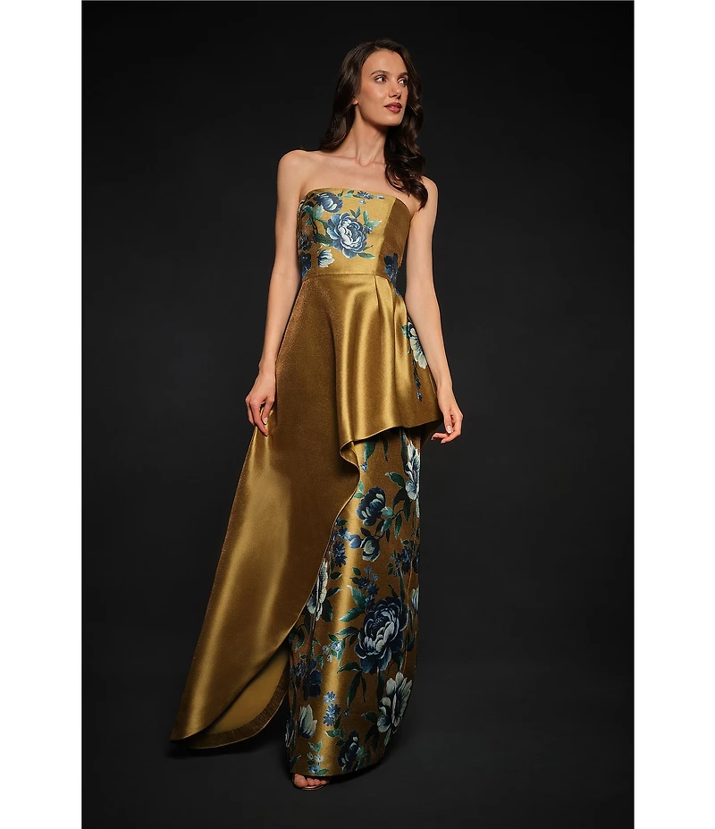 Kay Unger Metallic Organza Strapless Overlay Gown