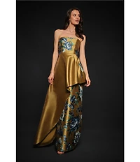 Kay Unger Metallic Organza Strapless Overlay Gown