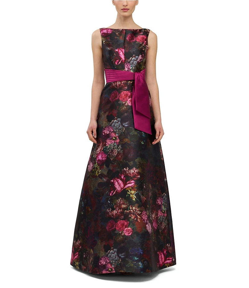 Kay Unger Nicoletta Floral Boat Neck A line Gown