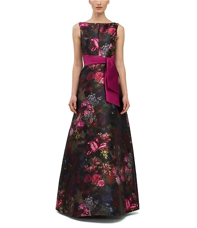 Kay Unger Nicoletta Floral Boat Neck A line Gown