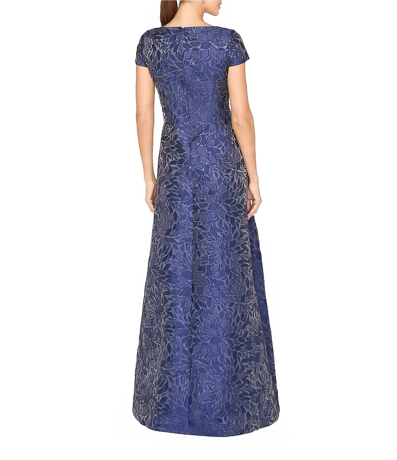 Kay Unger Ophelia Text Jacquard A Line Square Neck Gown
