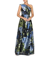 Kay Unger Organza Jacquard One Shoulder Gown