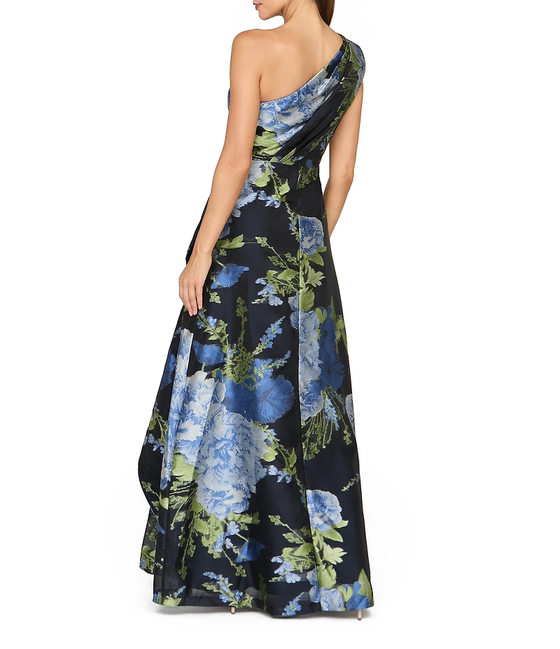 Kay Unger Organza Jacquard One Shoulder Gown