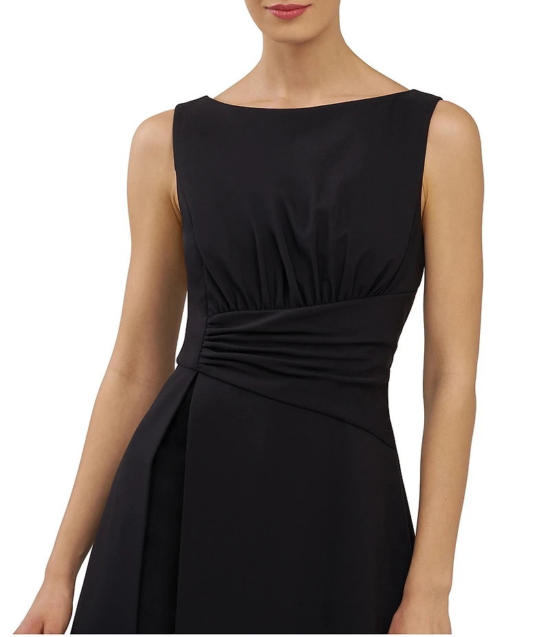 Kay Unger Palmer Walk Thru Sleeveless Crepe Boat Neck Pleat Detail Asymmetrical Waistband Jumpsuit