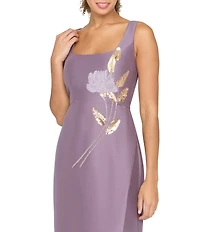 Kay Unger Paloma Stretch Mikado Floral Print Square Neck Column Gown