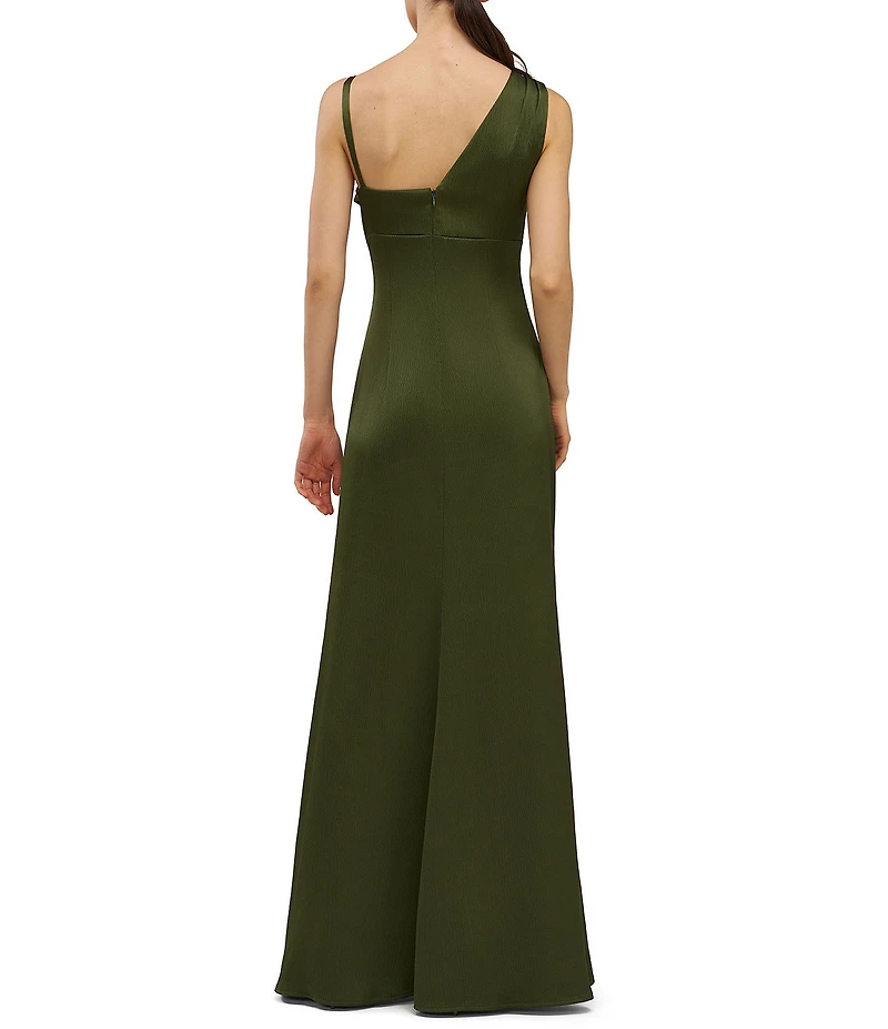 Kay Unger Pia Charmeuse Empire Waist Asymmetric Neckline Sleeveless Gown