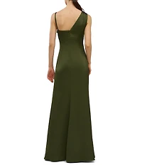 Kay Unger Pia Charmeuse Empire Waist Asymmetric Neckline Sleeveless Gown