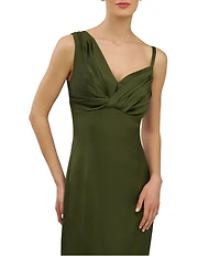 Kay Unger Pia Charmeuse Empire Waist Asymmetric Neckline Sleeveless Gown