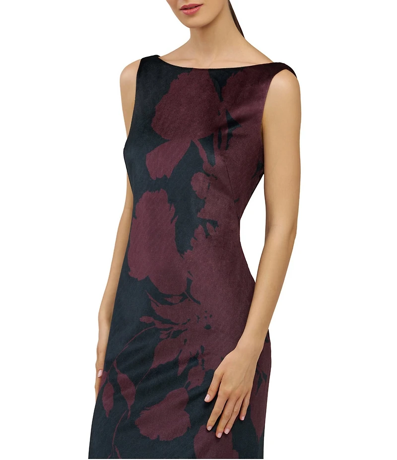 Kay Unger Pippa Boat Neck Floral Print Cowl Back Gown