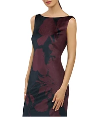 Kay Unger Pippa Boat Neck Floral Print Cowl Back Gown