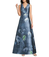 Kay Unger Printed Mikado A Line Gown