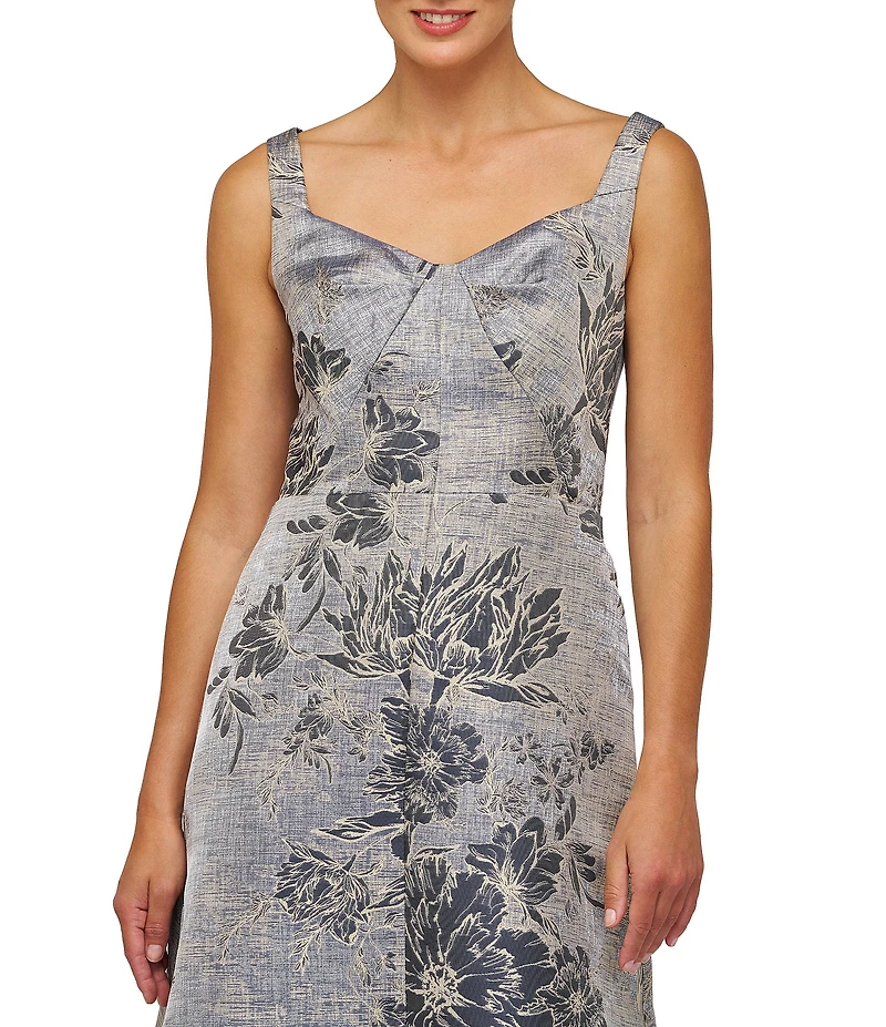 Kay Unger Scoop Neck Sleeveless Floral Jacquard Aline Gown