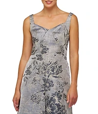 Kay Unger Scoop Neck Sleeveless Floral Jacquard Aline Gown