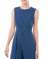 Kay Unger Sleeveless Draped Crew Neck Crepe Walk Thru Jumpsuit Gown