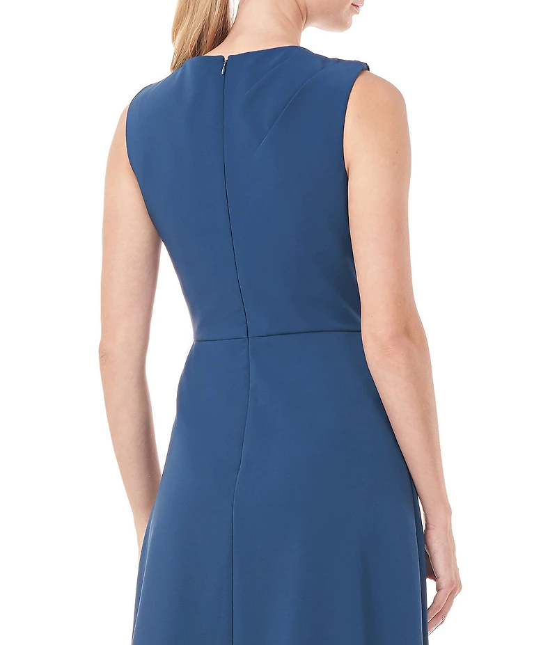 Kay Unger Sleeveless Draped Crew Neck Crepe Walk Thru Jumpsuit Gown