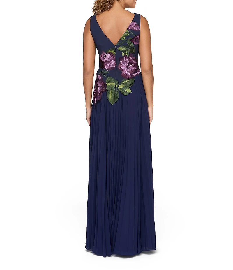 Kay Unger Sleeveless Embroidered Asymmetric Hem Long Gown